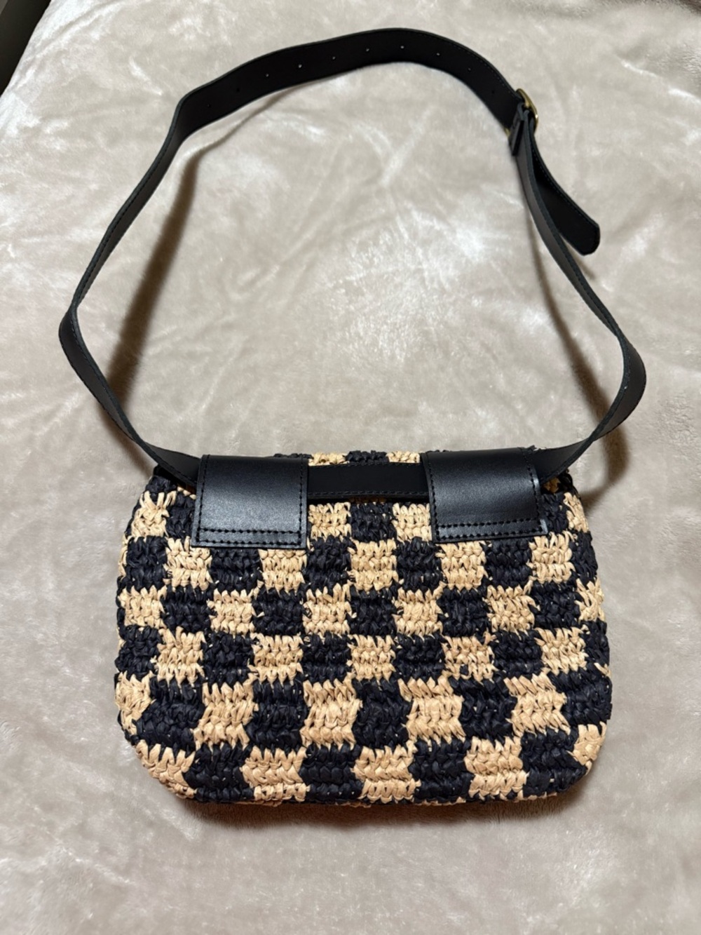 Clare V. Checkerboard Woven Raffia Belt Bag - Picture 5 of 8